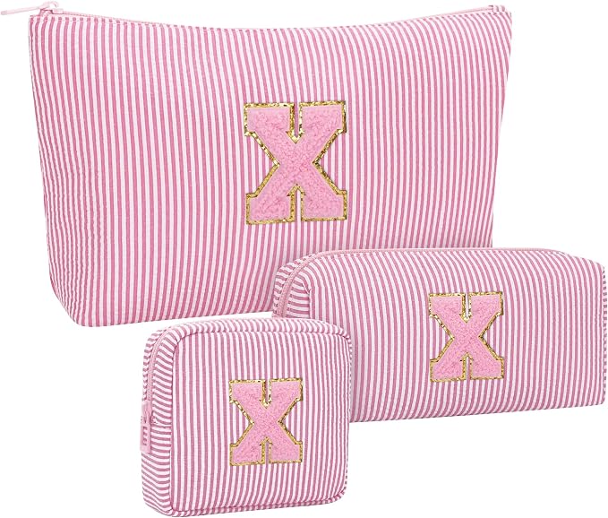 MONSTINA Personalized Initial Makeup Bag for Women,Make Up Case for Girlfriend Bridesmaid Wife,|Personalized Gifts for Women Friends|Cute Toiletry Make Up Traveling Stuff Organizer,Pink X