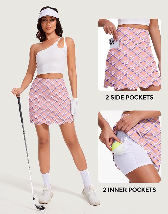 Skorts for Woman with Pockets 16" Golf Athletic Skirts Scalloped Hem Tennis Skirt Dressy Casual