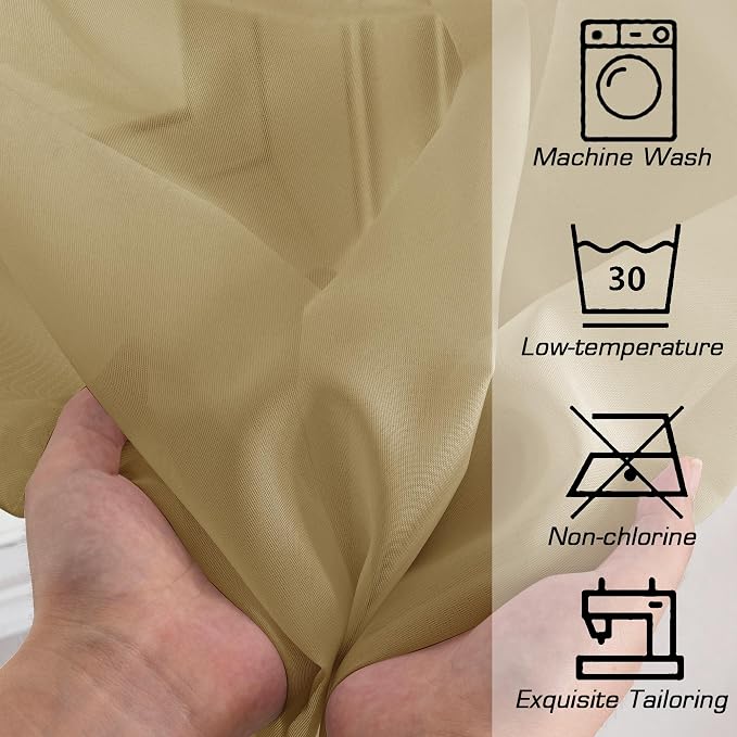 OWENIE Gold Sheer Curtains, 63 Inch Length 2 Panels Set, Soft Voile Drapes for Living Room, Bedroom, Rod Pocket, 2pcs, Each 42" W x 63" L