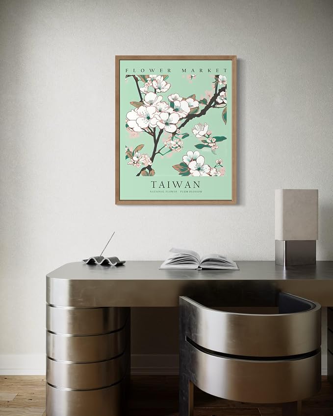 Taiwan Flower Market Art Print Poster, Wall Art Floral Painting Botanical Decor for Bedroom, Kitchen, Bathroom Livingroom Decoration 82B (Taiwan, 20"L x 16"W, Wood Frame)