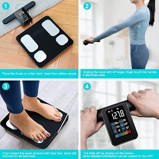 KUAIVO 8-Electrode Smart Body Fat Scale with Handle, 28 Body Metrics, Segmental Measurements for Arms/Legs/Torso for Arms/Legs/Torso, Large Display, App Sync, 180kg/400lbs