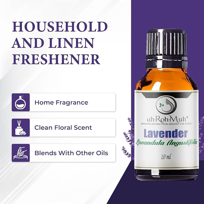 Organic Lavender Essential Oil - Steam Distilled Lavandula Angustifolia, Flower Oil, Premium Floral Aroma Middle Note Oil for Aromatherapy, Skincare, Haircare and DIY Cosmetic Formulations - 10 ml