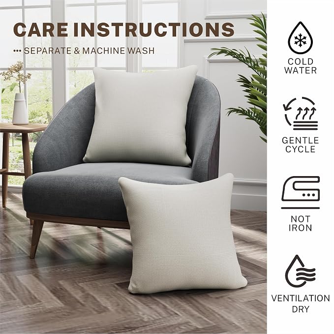 Grzyhem 2 Pack Throw Pillows with Inserts Included 18×18 Linen Decorative Pillow Covers with Inserts for Sofa Living Room Home Office Car Home Decor (Beige)