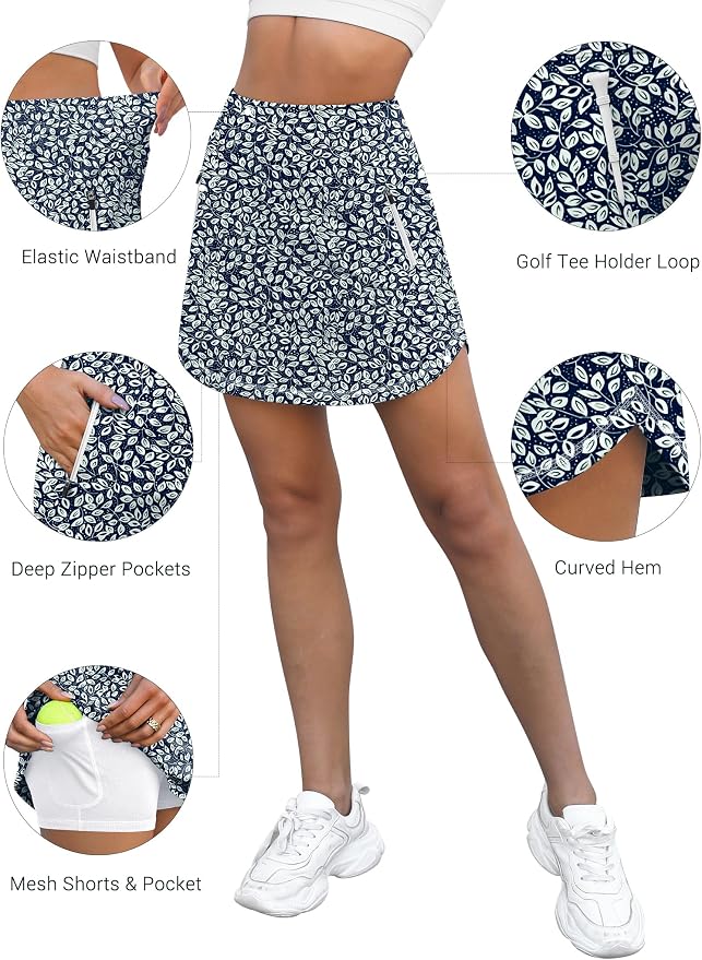 LouKeith Golf Skirts for Women Tennis Skirt with Zipper Pockets High Waisted Running Casual Athletic Skorts Built-in Shorts