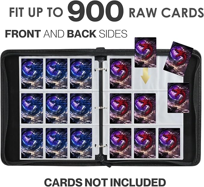 900 Pockets Dragon Card Binder with Sleeves, PU Leather Trading Card Album with Zipper & 3-Ring, Compatible with MTG, TCG, Game & Sports Cards – Gift for Boys, Girls, Collectors