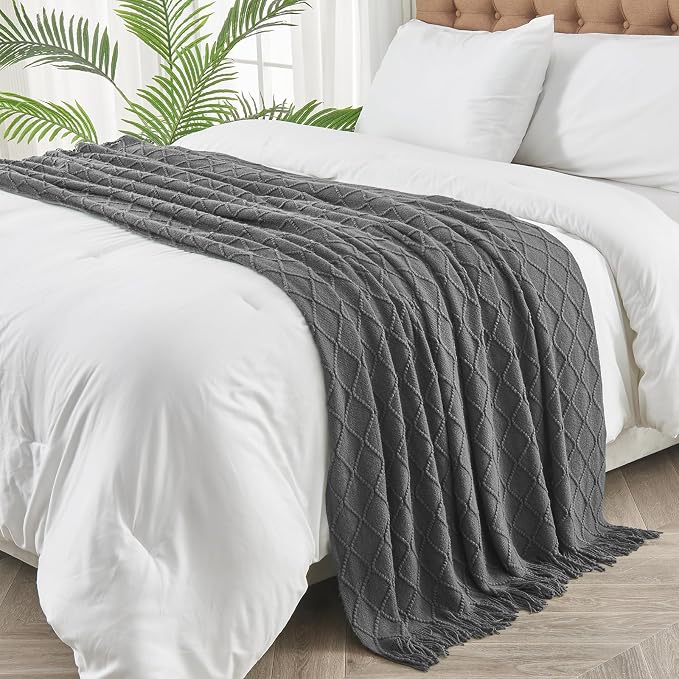inhand Dark Grey Knitted Throw Blanket for Couch and Bed, 60"x80" | Soft Living Room Home Decor Knitted Twin Size Blanket, Outdoor Lightweight Breathable Summer, Farmhouse Warm Woven Decorative