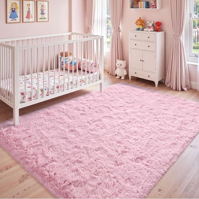 6x9 Ft Large Pink Rugs for Living Room Girls, Shag Fluffy Area Rug for Bedroom, Ultra Soft Furry Rug Indoor Carpet for Kids Room Nursery Home Decor