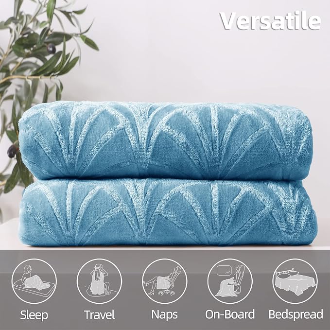 Whale Flotilla Soft Flannel Fleece Throw Blanket for Couch, Stone Blue | Cozy Lightweight Breathable Velvet Sofa Throws, Plush Fluffy Vintage Pattern Decorative Blanket for Bed, All Season, 50"x60"