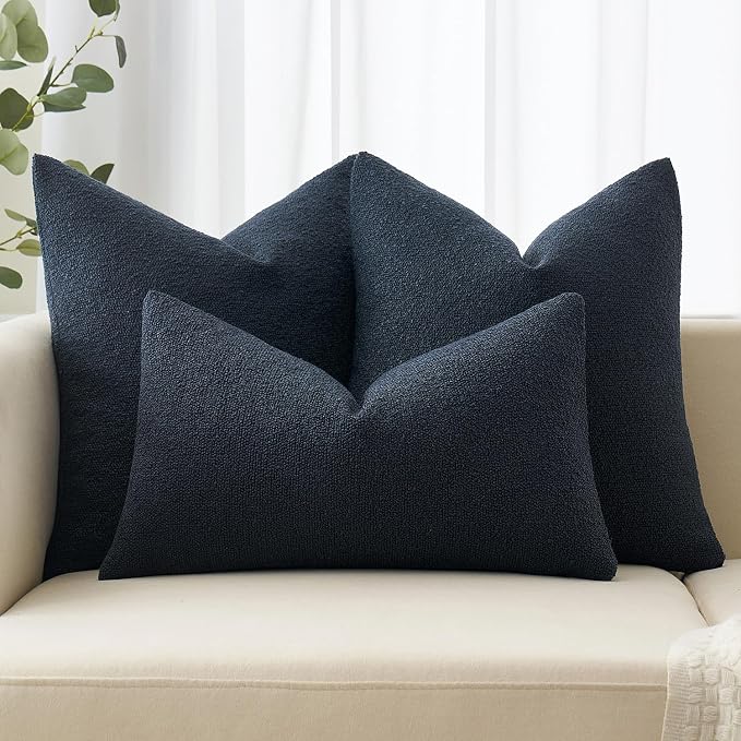 MIULEE 20x20 Decorative Lumbar Boucle Couch Pillow Covers Navy Blue | Set of 2 Textured Neutral Throw Pillow Covers, Accent Solid Pillowcases, Sofa Living Room Home Decor