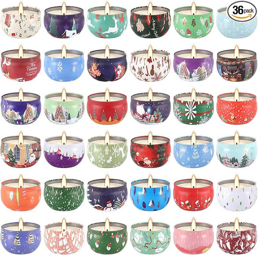 36 Packs Christmas Scented Candles, 2.5oz Smokeless Clean Burning Soy Wax Candles for Home Decor, Festive Gifts & Holiday Ambiance