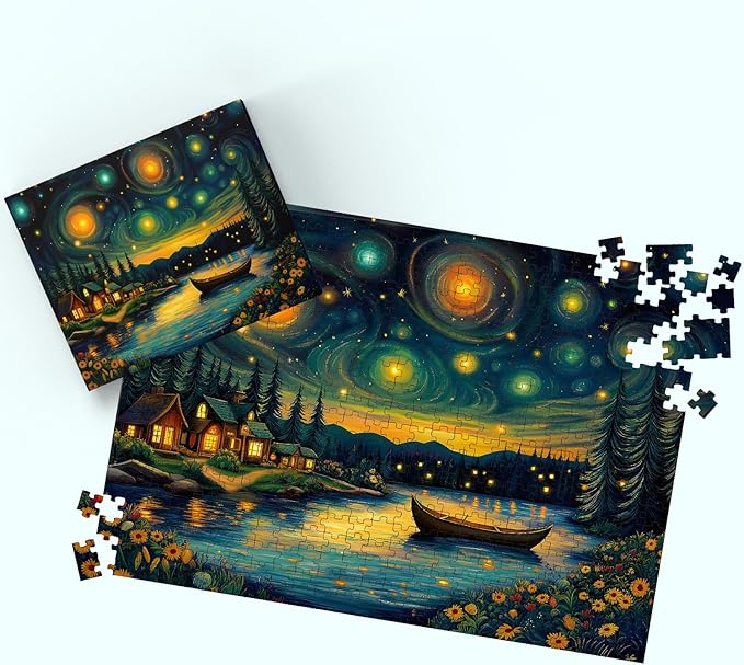 Puzzles for Adults 500 Pieces, Starry Night Jigsaw Puzzles - Starry Enchanted Forest, Impossible Landscape Puzzle for Seniors Families,20.47x14.96 inches, 1:1 Poster, Letter on The Back