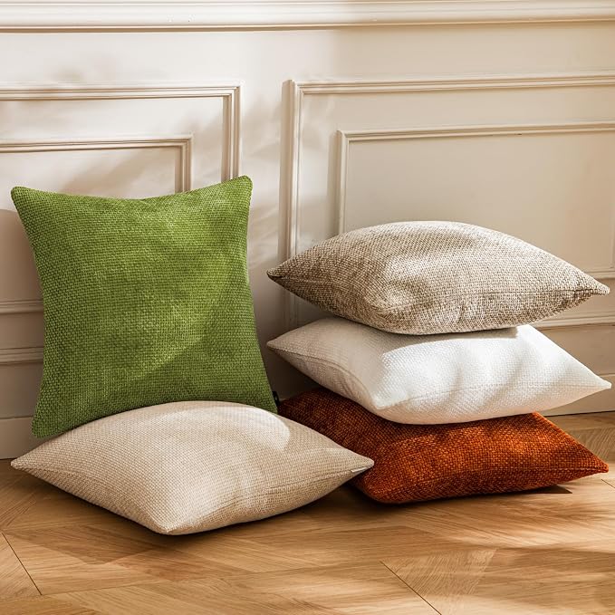 a moment Forest Green Chenille Throw Pillow Covers 24x24 Inch Pack of 2 Modern Decorative Throw Pillow Cases Farmhouse Cross Covers Home Decor for Sofa Bedroom Living Room