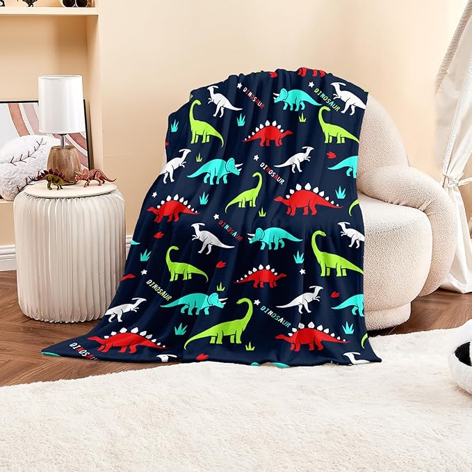 Wajade Dinosaur Blanket for Boys Soft Fleece Thorw Kids Dino Blanket for Couch Sofa Bedroom Warm Blankets Birthday Gifts for Kids Boys Teen 50"x60"