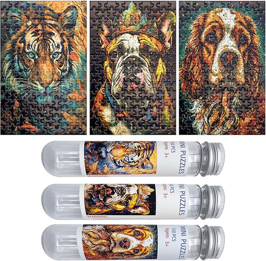 150 Pieces Mini Jigsaw Puzzles for Adults & Kids,6 x 4 Inches,Mini Puzzles,Travel Puzzle,Small Puzzles Challenging Difficult Puzzle,3 Pack Colorful Animals