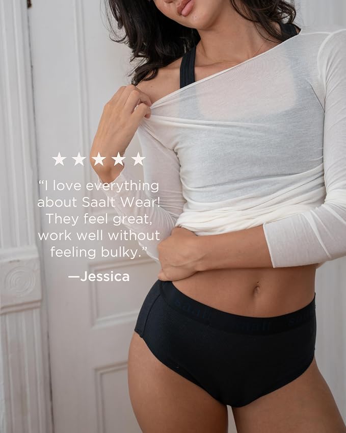 saalt Leakproof Cotton Rib High Rise Brief – Reusable Period Underwear for Women - Replaces 3 Pads or 4 Tampons