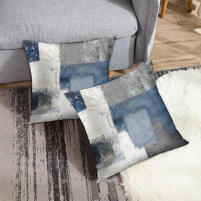Emvency Throw Pillow Covers Set of 2, 22 x 22 Inch, Abstract Modern Blue | Painting Gray Outdoor Decorative Square Pillow Cases Couch Cushion Case for Couch Bed Sofa Living Room Home Decor