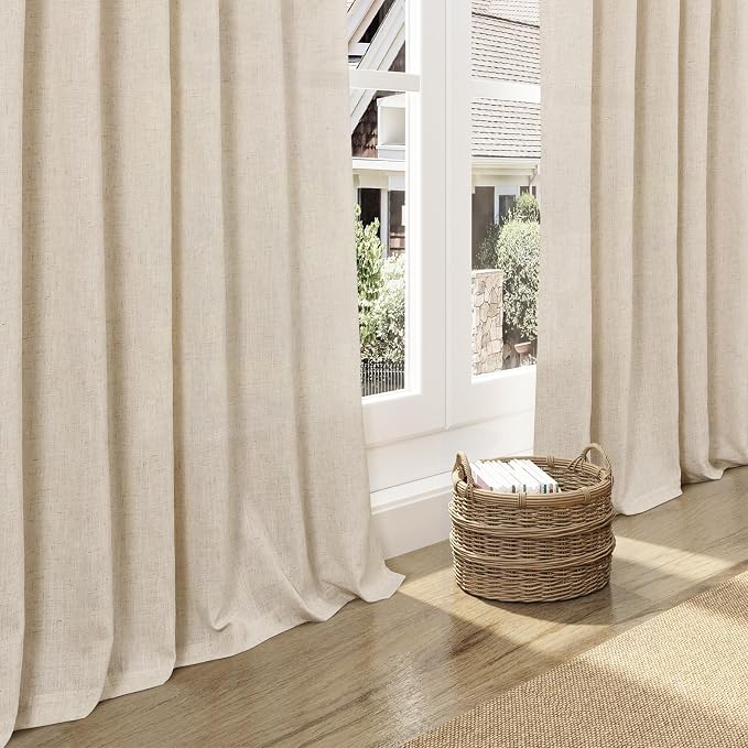 Nanspring Modern Farmhouse Decor Curtains 96 Inches Long for Living Room Linen Cream Beige Luxury Light Filtering Semi Sheer Curtain Back Tab Coastal Drapes for Bedroom Office 52x96, 2 Panels