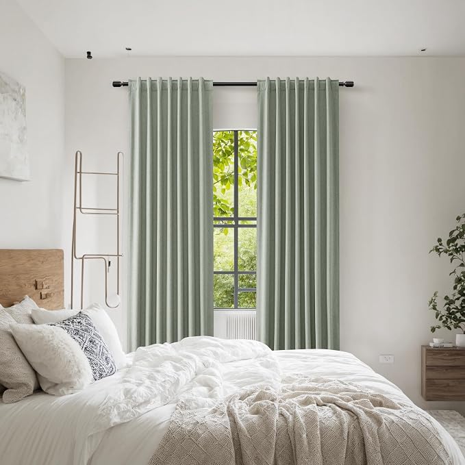 Guken 100% Blackout Curtains 63 Inch Length 2 Panels Set for Living Room Bedroom Back Tab Thermal Insulated Black Out Linen Drapes Room Darkening Window Curtains Desert Sage 52x63