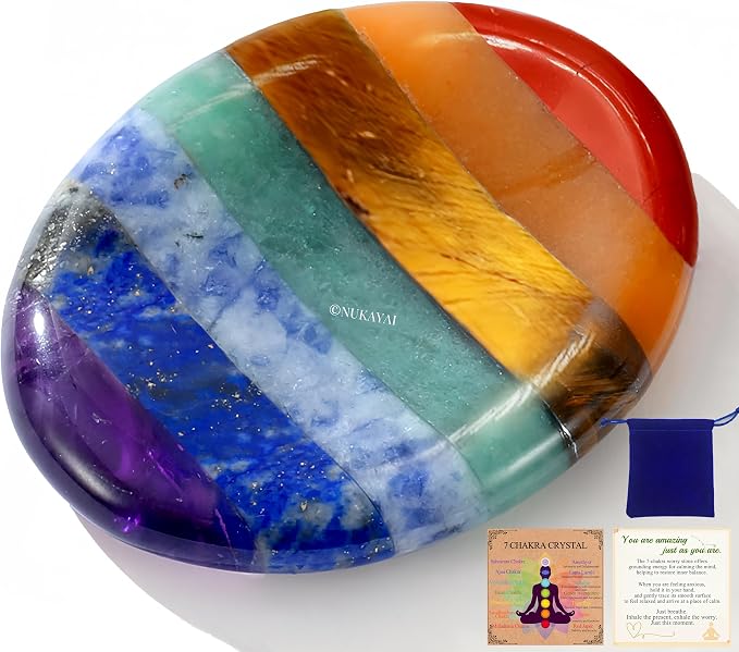 Worry Stone Crystals and Healing Stones Anxiety Fidgets Natural Meditation Accessories 7 Chakra Thumb Sensory Mental Health Depression Stress Anxiety Relief Items Mother's Day Gifts for Women
