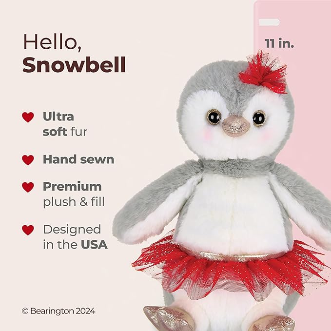 Bearington Collection Ballerina Stuffed Animal - Ballet Doll - Dance Recital Gifts for Girls - Penguin Snowbell - 11"