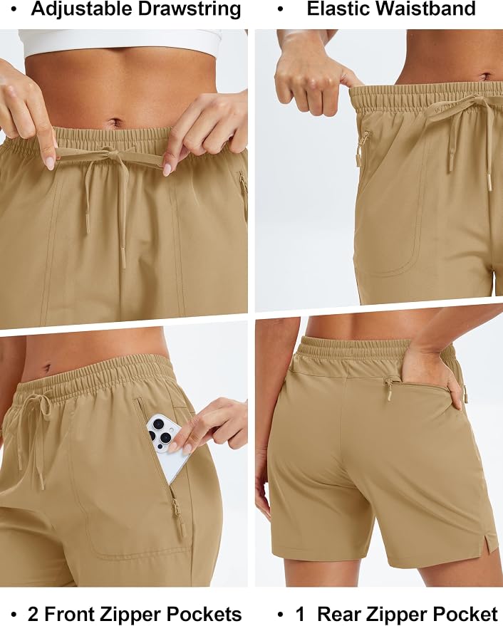 MAGCOMSEN Women's 5" Hiking Shorts UPF 50+ Quick Dry Lightweight Athletic Running Golf Summer Casual Shorts with Pockets