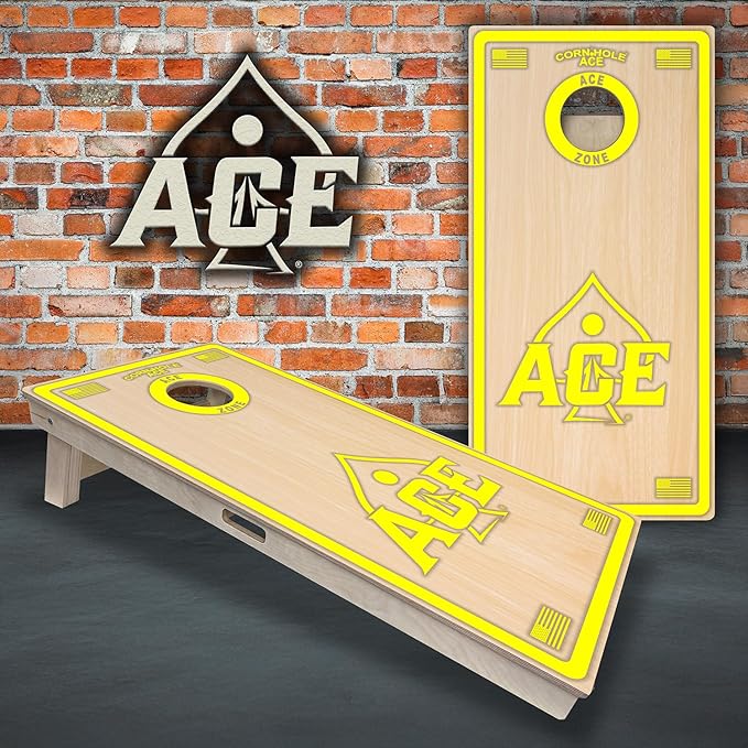 CornholeAce ACE PRO Professional Cornhole Boards - No Bounce! Triple Wide Legs, 3/4" Baltic Birch Plywood, Handles, Regulation Size (4x2ft), Tournament Style, Made in USA
