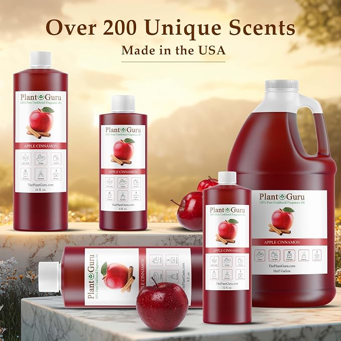 Plant Guru Apple Cinnamon Fragrance Oil 8 fl. oz. - Aromatherapy, Scented Oil for DIY Soap, Candles, Bath Bombs, Reed Diffusers