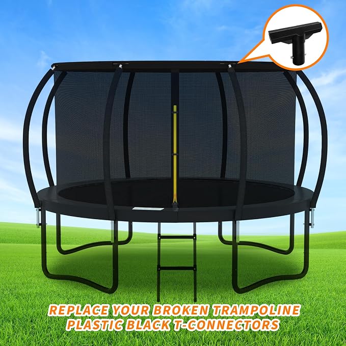 6 Pack Trampoline Plastic T-Connector, Trampoline Pole Cap Tops-T Tube Connectors, Enclosure Replacement Parts for Connect Top Ring Net and Fiberglass Rods, Black