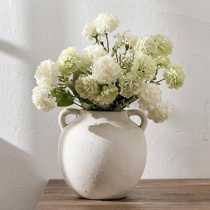 PORCER Ceramic Vase, 5.8 Inch Terracotta Vase with Handles, Boho Decor Decorative Vase, Rustic Vase for Home Decor, Farmhouse, Living Room, Table - Beige