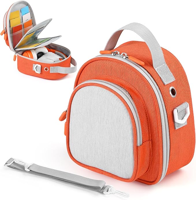 Carrying Case Compatible with Yoto Mini (2024 Edition),30 Cards Storage Bag with Handle and Shoulder Strap, Travel Storage box for Player & Headphone Accessories (Orange)