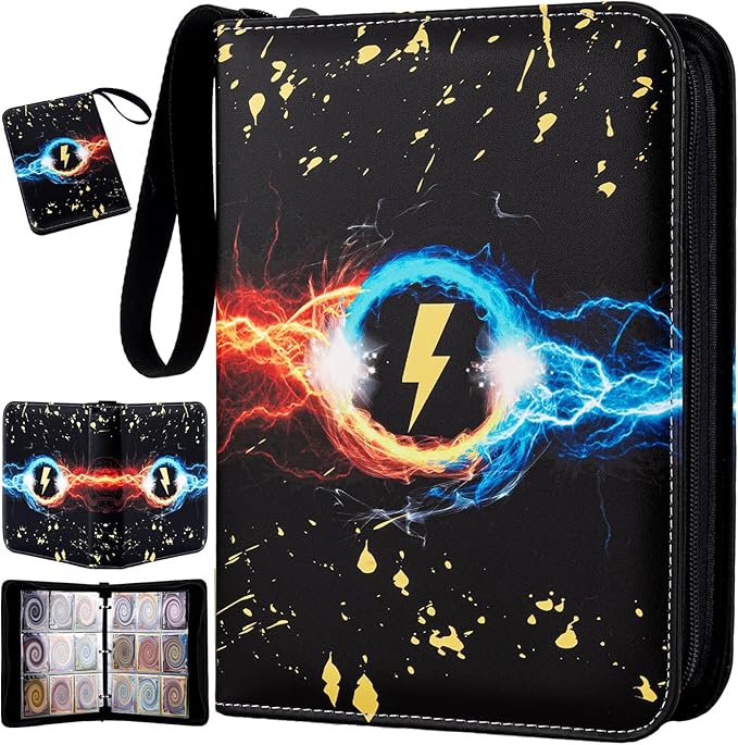 Jravkfi 9 Pocket Trading Card Binder,900 Pockets Trading Card Collection Book with Sleevese,3-ring Zipper Sports Card Album with 50 Removable Double-Sided Card Holder (Black)