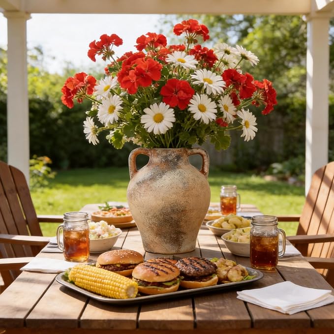 Ceramic Flower Vase, 8.7" Rustic Farmhouse Table Vase, Decorative Pottery Vase with Glazed Interior for Fresh Flowers, Eucalyptus, Entryway, Kitchen, Shelf and Bedroom Decor