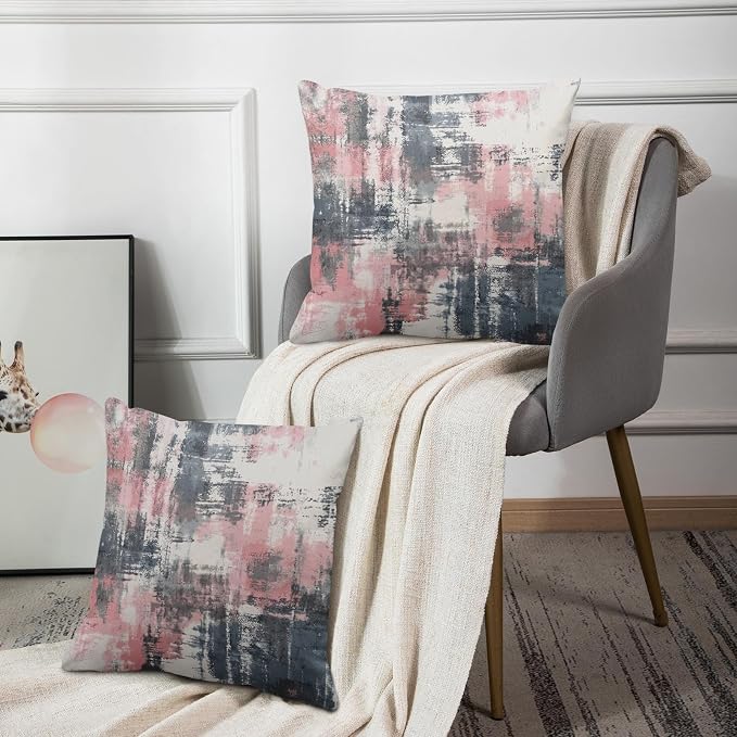 Emvency Throw Pillow Covers Set of 2, 18 x 18 Inch, Pink Gray | Abstract Modern Painting Outdoor Decorative Square Pillow Cases Couch Cushion Case for Couch Bed Sofa Living Room Home Decor