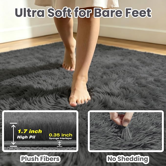 5x8 Area Rug for Living Room, Ultra Soft Fluffy Grey Rugs for Bedroom, Non Slip Large Shag Carpet, Fuzzy Plush Nursery Rug, Thick Washable Indoor Floor Carpets for Kids Office Dorm Home Decor