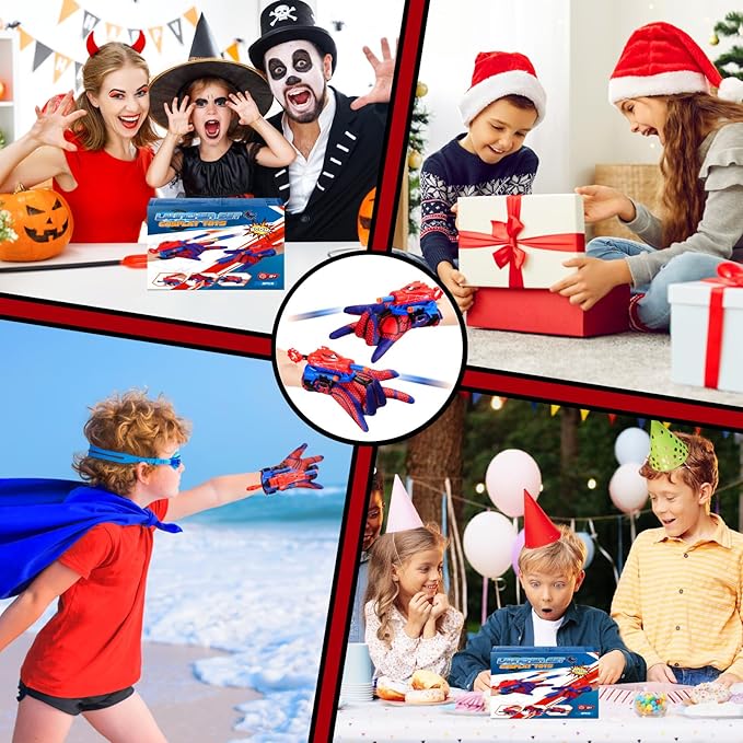 Excitobo 2 Sets Superhero Web Shooters for Kids Age 3-7,Adjustable Wrist Launcher Slinging Toy Set with 40 Darts,Ideal Birthday for Boys & Girls Imaginative Role-Play Costume Accessory