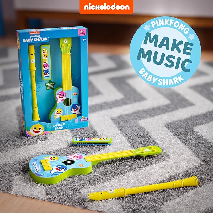 Lollipop Baby Shark 3-Piece Band - Harmonica, Ukulele, Flute | Toddler Musical Instruments Set - Great for Kids and Toddlers