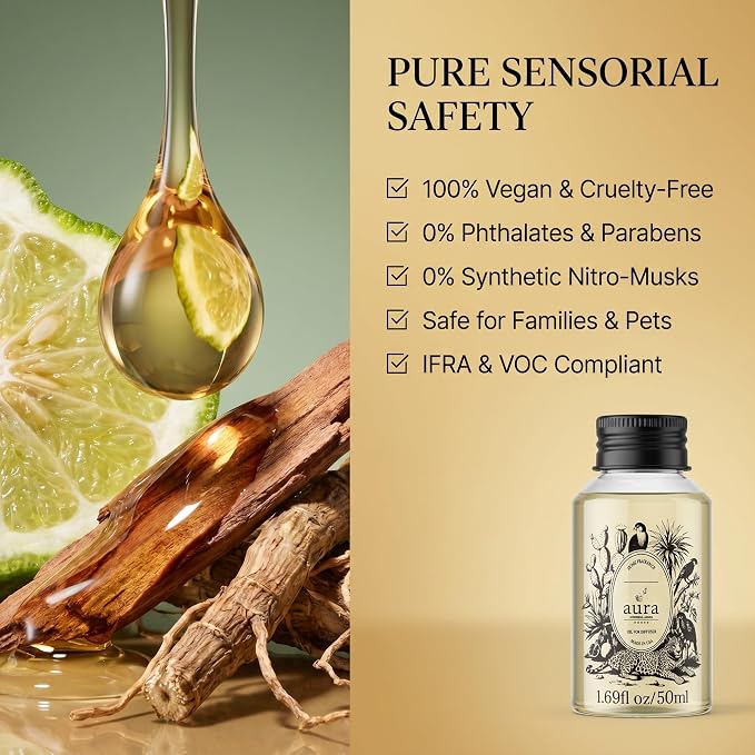 Aura Saint Tropez | Bergamot, Rosewood & Vetiver Fragrance Oil for Diffusers - Inspired by Bul.geri Homme | 1.7 fl oz (50ml) | Clean Woody Luxury Scent | Aromatherapy | Home & Office