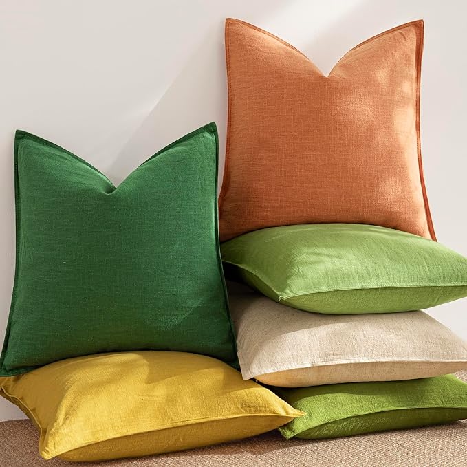 Foindtower Pack of 2, Decorative Linen Solid Throw Pillow Covers Soft Accent Euro Cushion Case Farmhouse Neutral Pillowcase for Chair Couch Sofa Bed Living Room Home Decor 18 x 18 Inch Dusty Orange
