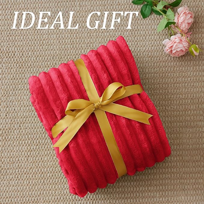 BEDELITE Striped Fleece Throw Blanket, Red, 50"x60" | 300GSM Microfiber Fleece, Soft Cozy, Lightweight Warm, Double-Sided Plush, Machine Washable, Gift, Room Decor, for Couch Sofa