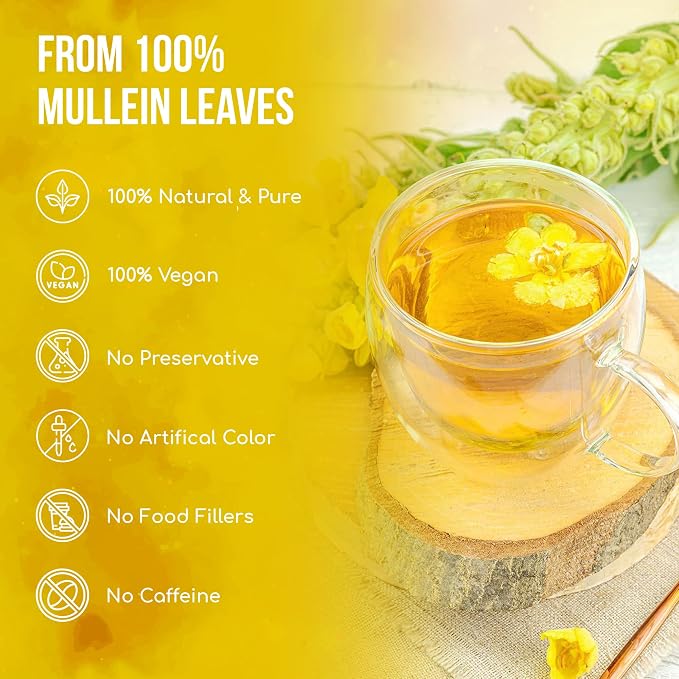 FreshDrinkUS, Premium 40 Mullein Leaf Tea Bags For Lung, 100% Natural & Pure from Mullein Leaves. Loose Leaf Mullein Herbal Tea. Made with Natural Material Tea Bags. No Sugar, No Caffeine, No Gluten, Vegan.
