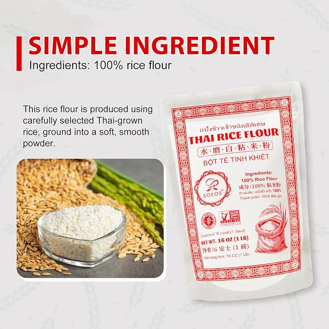 Soeos Rice Flour 32 Ounce (Basic), Rice Flour for Baking or Cooking | Vegan, Gluten-Free, Non GMO Rice Powder for Sourdough Bread, Resealable Bag, 1 Pound (Pack of 2)