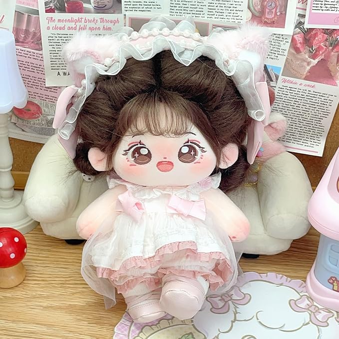 CALEMBOU Plush Doll - 20cm Soft Cute Cotton Anime Kawaii Dress-Up Doll with Skeleton & Clothes (Chacha)