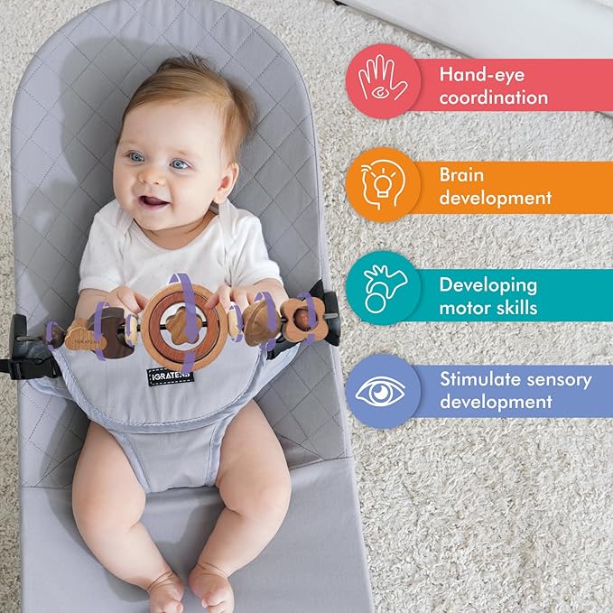 Baby Bjorn Bouncer Toy Bar - Toy Bar for Baby Bouncer Soft & Bliss, Easy to Attach and Remove, 360°Rotating Natural Wooden Toys, Exciting Design for Curious Babies, Circular Natural Wood