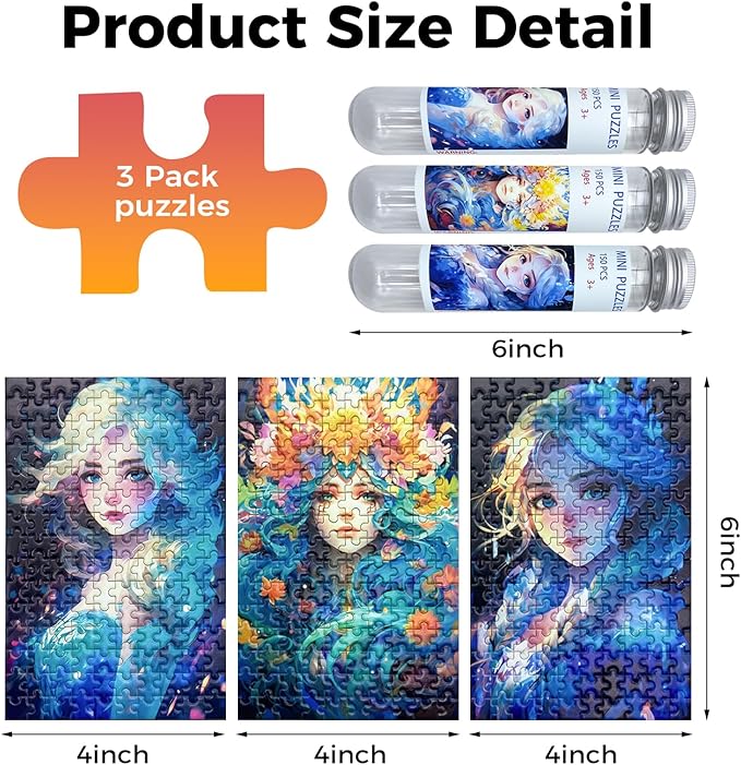 150 Pieces Mini Jigsaw Puzzles for Adults & Kids,6 x 4 Inches,Travel Puzzle,Small Puzzles,Micro Puzzles,Challenging Difficult Puzzle,3 Pack Anime Character Series