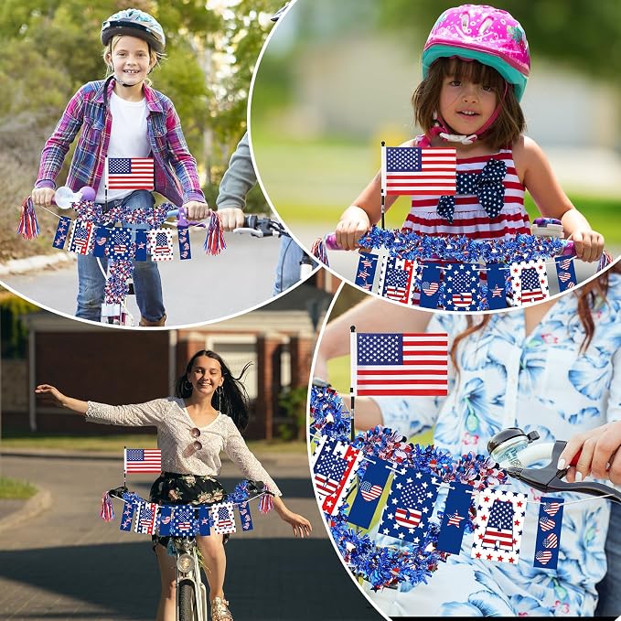 6 Sets Bike Decorations for 4th of July American Flag and Patriotic Bicycle Handle Bar Ribbon Streamer Bike Accessories for Kids July 4 Independence Day Red White and Blue