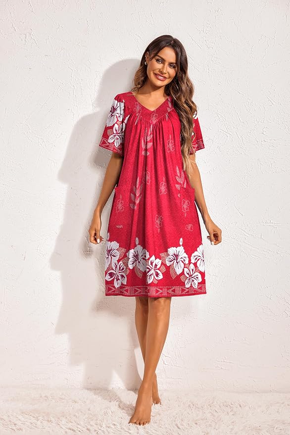 Ekouaer Womens House Dress Floral Print Nightgown with Pockets Mumu Dress