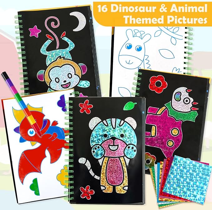 FUNNYB&G Foil Art Crafts for Kids Ages 4-8: Valentines Crafts for Kids 2026,Birthday Gift for Girls,Art and Crafts Supplies,Party Favors,Creative Toys for Girls Boys 4 5 6 7 8 9 Years Old (Dinosaur)