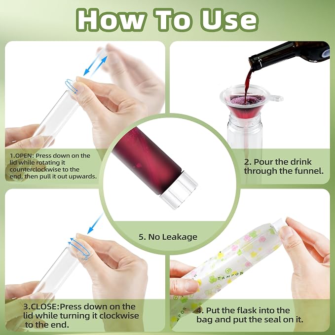 14 Pack Tampon Flasks for Liquor (21oz Total), Hidden Flask for Women, Hidden Alcohol Container，Plastic Flasks for Nightclubs, Cruises and Sports Events, Includes Spout & Funnel