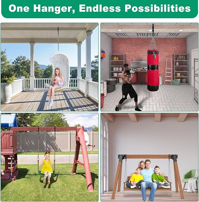 SELEWARE Heavy Duty Swing Hangers, 800lb Capacity Swing Set Accessories for 4x6 Wood Beam, Rust-Proof Metal Porch Swing Hanger for Playground, Porch Swing, Hammock & Punching Bag (Black, 2 Pcs)
