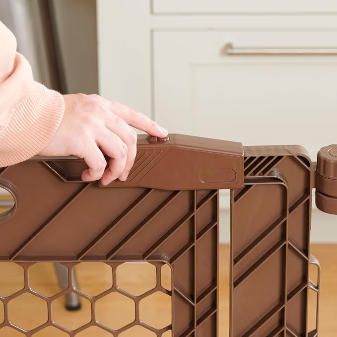 Regalo Safety 192” Super Wide 2-in-1 Baby Gate & Play Yard with Door, Adjustable 6-Panel Plastic Safety Gate for Doorways & Large Openings, Hardware Mounted Baby & Pet Gate, Brown